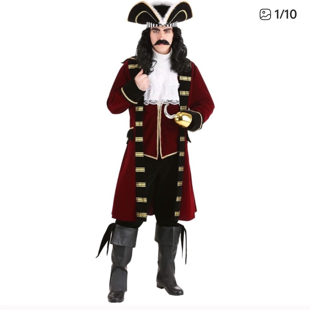 Pirate Captain Adult Costume - Red and Black / Hook